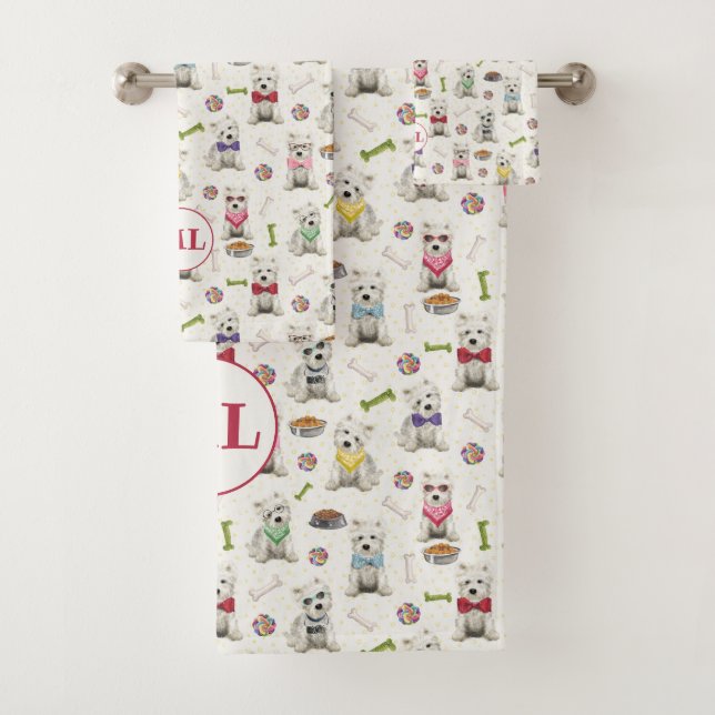 Weiße Westen mit Zubehör Whimsikale Monogramm Badhandtuch Set (Insitu)