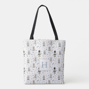 Weiße Westie mit Accessoires Monogramm