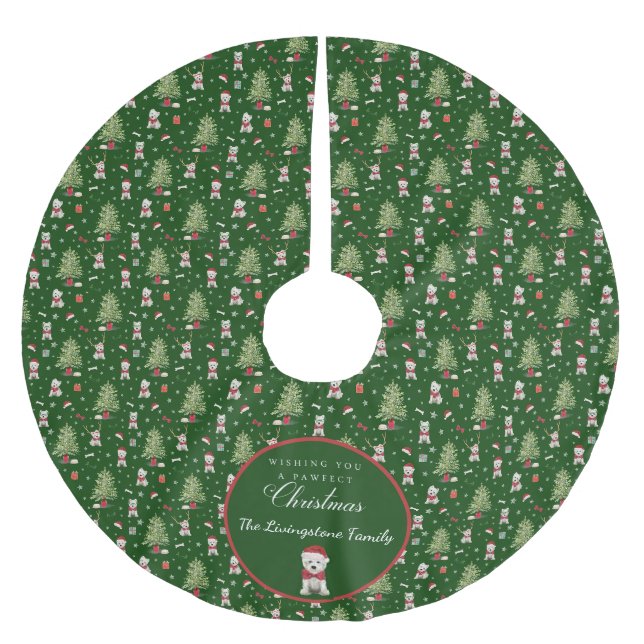 Weiße Westie-Weihnachts-Laune Polyester Weihnachtsbaumdecke (Vorderseite)