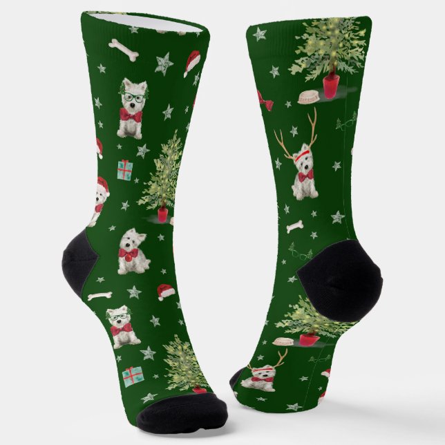 Weiße Westie-Weihnachts-Launen  Socken (Gewinkelt)