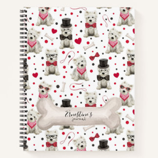 Weiße Westies mit Accessoires  Personalisiert Notizbuch