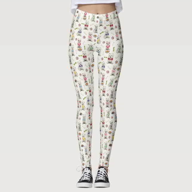 Weiße Westies mit Accessoires Whimsical Leggings (Vorderseite)