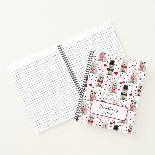 Weiße Westies mit Zubehör Whimsical Notizbuch (Innenseite)