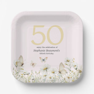 Weiße Wildblume, einfach 50. Geburtstag Pappteller