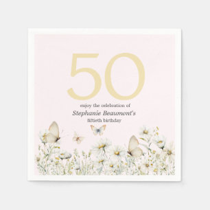 Weiße Wildblume, einfach 50. Geburtstag Serviette