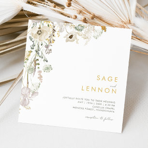 Weiße Wildblume Meadow Square Hochzeit Einladung