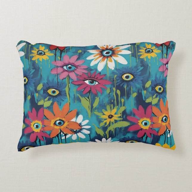Weiße Wildblume mit Augen Dekokissen (Vorderseite)