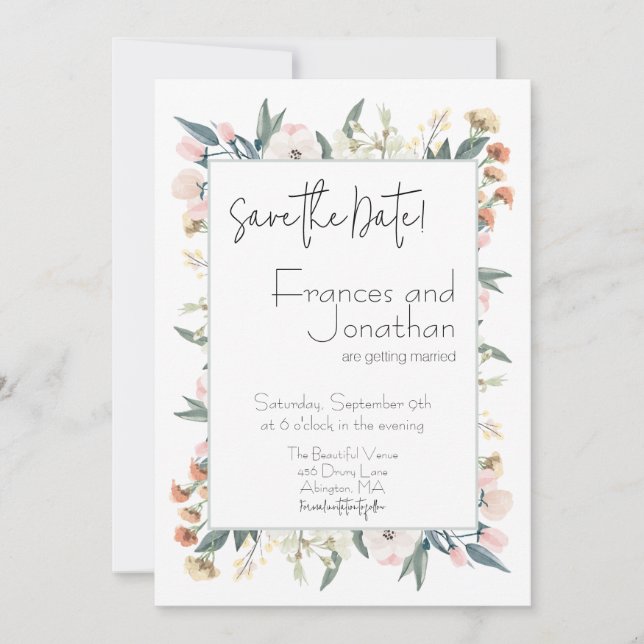 Weiße Wildblume Pastel Botanische Hochzeit Save The Date (Vorderseite)