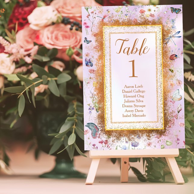 Weiße Wildblume Rosa Hochzeitstablette Zeichen Tischnummer (Von Creator hochgeladen)