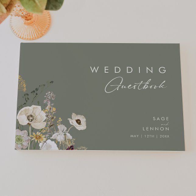 Weiße Wildblume | Sage Green Wedding Gästebuch (Von Creator hochgeladen)