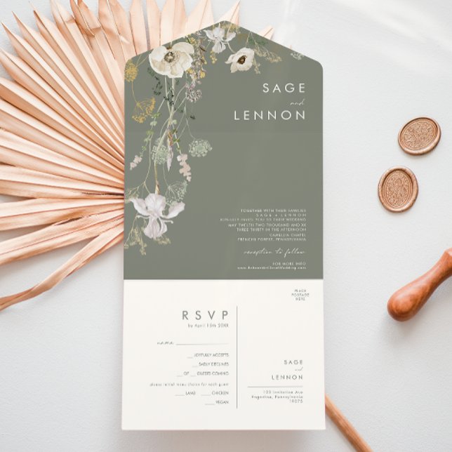 Weiße Wildblume Sage Wiese Siegel und senden All In One Einladung (Von Creator hochgeladen)