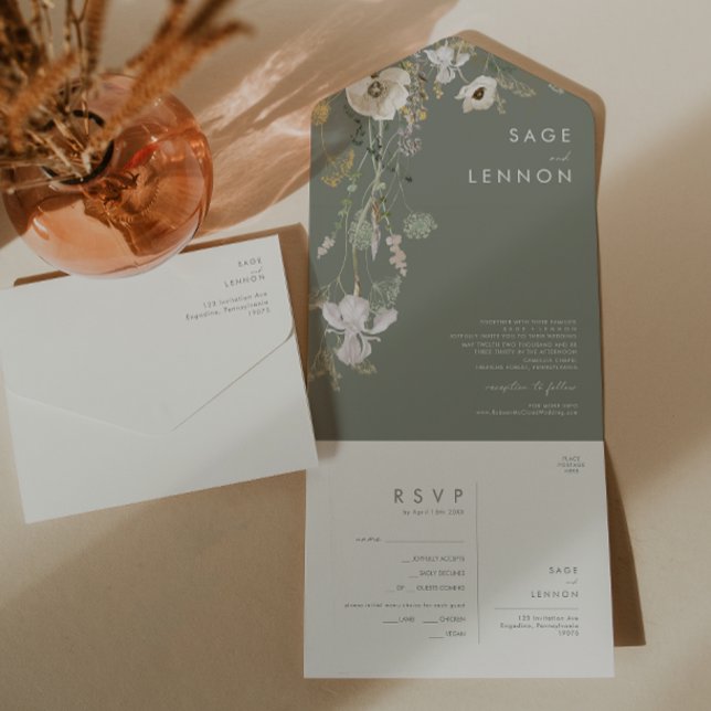 Weiße Wildblume Sage Wiese Siegel und senden Sie a All In One Einladung (Von Creator hochgeladen)