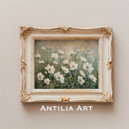 Weiße Wildblumen Malen Frühlingswiese Poster