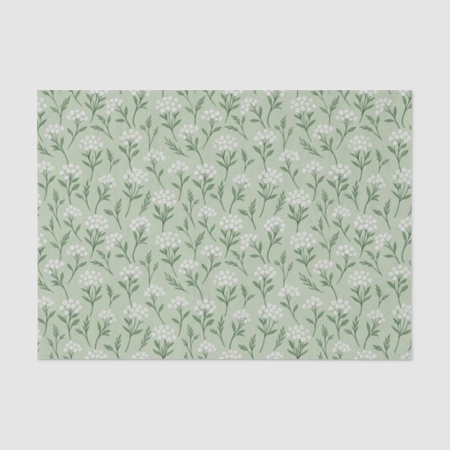 Weiße Wildblumencluster Sagegrün Botanisch Seidenpapier (Vorderseite)