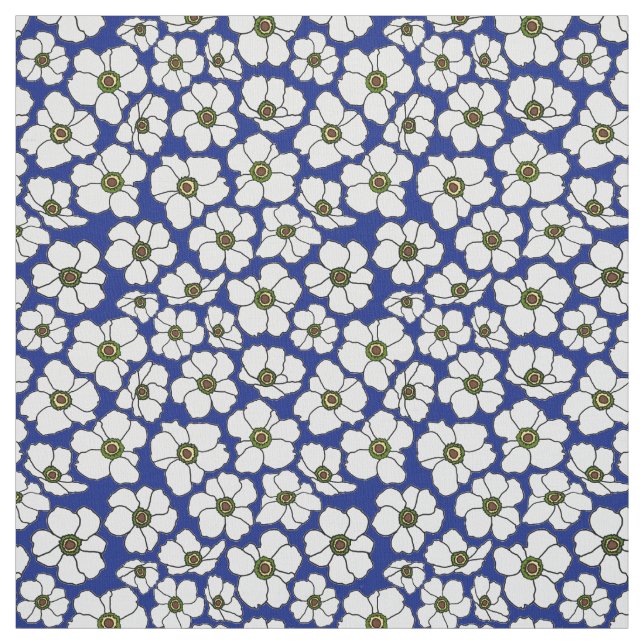 Weiße Windblumen auf Blau Stoff (Muster)