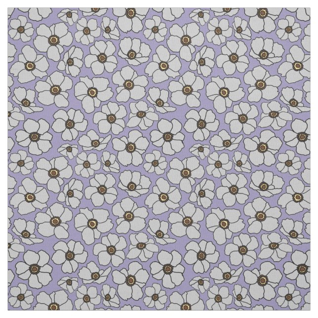 Weiße Windröschen-Anemonen auf Lavendel  Stoff (Muster)