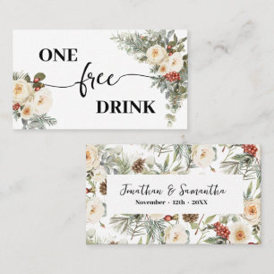 Weiße Winter-Blumen Gratisgetränk Hochzeitsticketk Rabattkarte