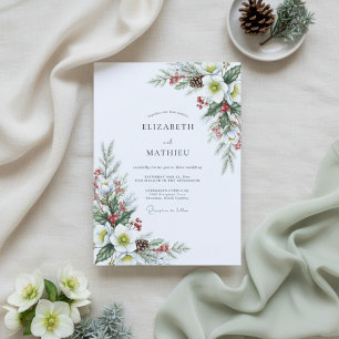 Weiße Winter-Blumen-Hochzeitromanze Einladung