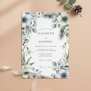 Weiße Winter Botanische Romanze Hochzeit Einladung