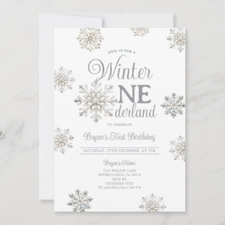 Weiße Winter Onederland Silber-Schneeflocken Gebur Einladung
