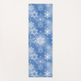 Weiße Winter-Schneeflocken auf eisigem Blau Yogamatte