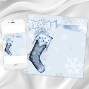 Weiße Winterblaue Schneeflocken Baby Jungen Dusche Einladung