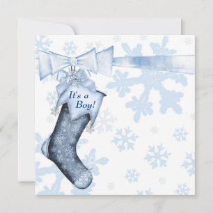 Weiße Winterblaue Schneeflocken Baby Jungen Dusche Einladung