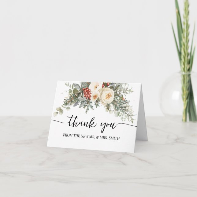 Weiße Winterblumen Hochzeit Danke Klappkarte (Vorderseite)