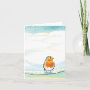 Weiße Winterlandschaftsillustration mit Rotkehlche Karte