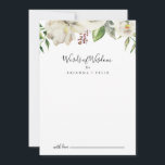 Weiße Winterpferde: Blumenzwiebelwörter der Weishe Hinweiskarte<br><div class="desc">Diese weiße Winterpferde florale Hochzeitsworte der Weisheitsratenkarte ist perfekt für eine moderne Hochzeit. Das Design besticht durch hübsche, von Hand gezeichnet, weiße Bäuche, die in hübsche Bouquets mit bordeauxfarbenen Buds und grünen Blätter eingefasst sind. Diese Karten sind ideal für Hochzeiten, Brautparty, Babydusche, Graduiertenfest u.v.m. Personalisieren Sie die Karten mit den...</div>