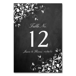 Weiße Wirbel auf Chalkboard Hochzeitsstimmung Tisc Tischnummer