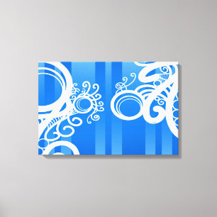 Weiße Wirbel Jugendstil und blaue, schicke Streife Leinwanddruck