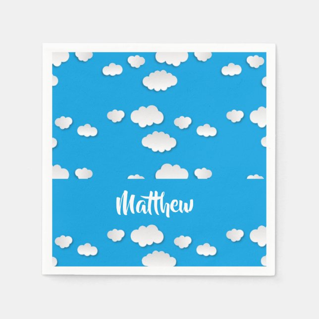 Weiße Wolken auf blau Serviette (Vorderseite)