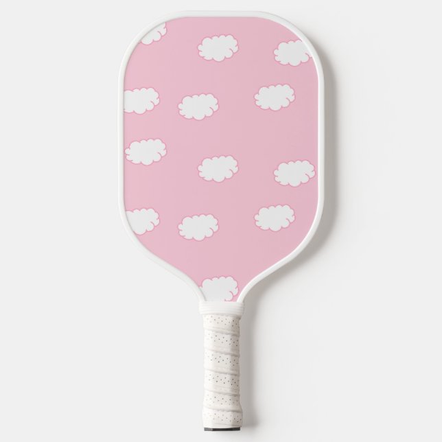 Weiße Wolken auf rosa Pickleball Schläger (Vorderseite)