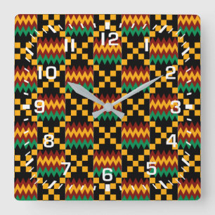 Weiße Zahlen / Afrika Kente Stoff Quadratische Wanduhr