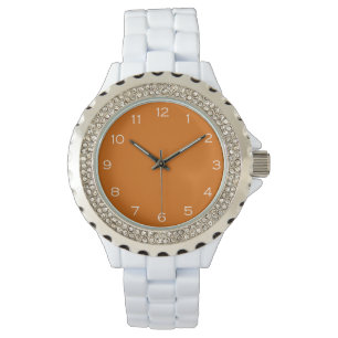 Weiße Zahlen für Orangenfrauen Armbanduhr
