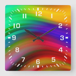 Weiße Zahlen / Regenbogen-Wellenstreifen Quadratische Wanduhr