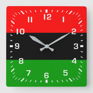 Weiße Zahlen / Rote, schwarze, grüne panafrikanisc Quadratische Wanduhr