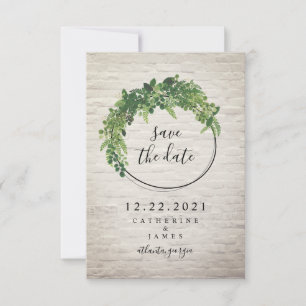 Weiße Ziegel inspirierte botanische Save-the-Date- Save The Date