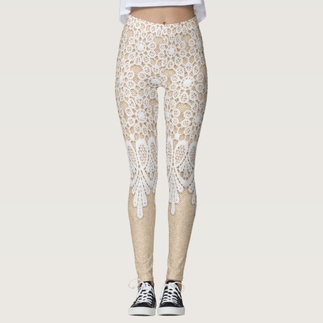 Weiße Zierleisten, Stoffdesign. Leggings (Vorderseite)