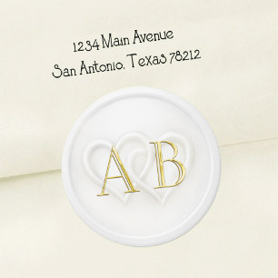 Weiße Zwei-Herzen-Gold-Monogramm-Hochzeit Runder Aufkleber