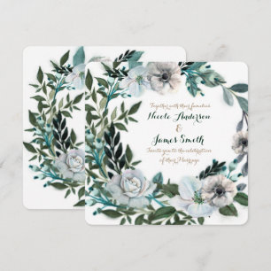 Weißen floralen botanischen Grünzeug Kranz Hochzei Einladung