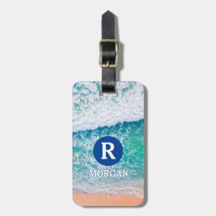 Weißen Monogramm, Strandwellen, Kontaktinformation Gepäckanhänger