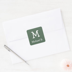 Weißen Monogramm und Namen auf grünem abgerundetem Quadratischer Aufkleber