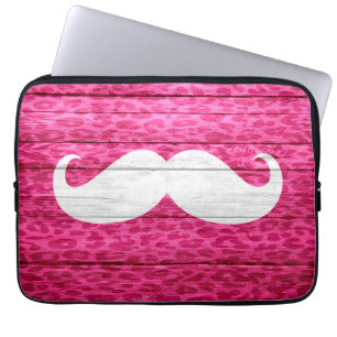 Weißen Schnurrbart auf heißem rosa Leopardenholz Laptopschutzhülle
