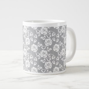 Weißen Spitzenmuster auf grauem Hintergrund Jumbo-Tasse