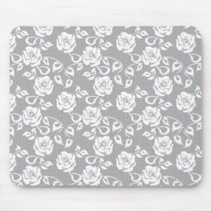 Weißen Spitzenmuster auf grauem Hintergrund Mousepad