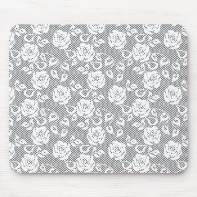 Weißen Spitzenmuster auf grauem Hintergrund Mousepad (Vorne)