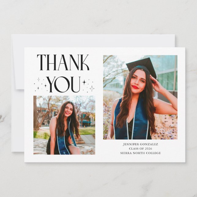 Weißer Absolvent Danke 2-Foto  Ankündigung (Vorderseite)