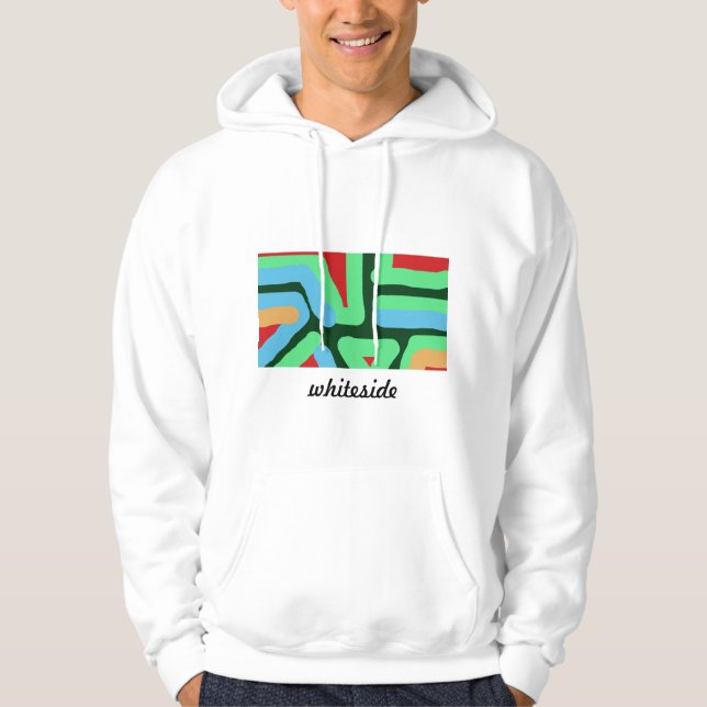 weißer abstrakter Kapuze Hoodie (Vorderseite)